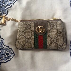 Gucci Beige and Brown Ophidia zip key pouch